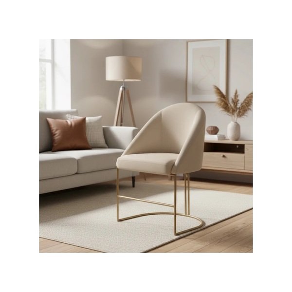 Cadeira Poltrona Estofada Lua Premium Bege Claro